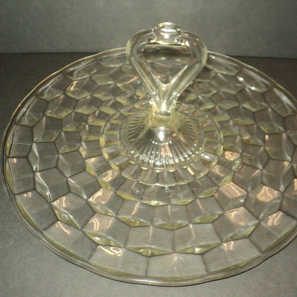 Vintage Indiana Whitehall Colony Cubist Center Handled 13" Clear Sandwich Tray - Picture 2 of 4